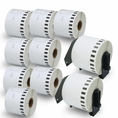 Imagen de BETCKEY 10 Rollos de DK 22205 Cinta Continua Papel Térmico Compatible con Brother, 62mm x 30.48m, continuous Etiquetas para Impresoras QL (2 Soportes Etiqueta)