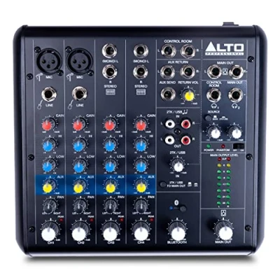 Imagen de Alto TrueMix 600 Mesa de Mezclas con 2 Entradas XLR Micrófono, Interfaz Audio USB y Bluetooth para Podcasts, Actuaciones en Vivo, Grabaciones, DJ, PC Mac