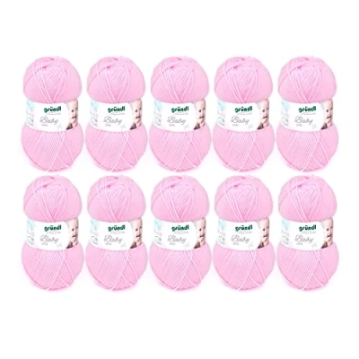 Imagen de Gründl Hilo de tricotar Baby Uni Infantil certificada Oeko Tex, 70% poliacrílico 30% Poliamida, 50 g / 150 m, tamaño Aguja: 3,5 4,5, 10 x g, Rosa, Lana, Rose, One Size,