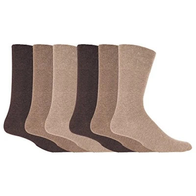 Imagen de Calcetines para diabéticos, con ajuste superior en forma de panal, sin costuras, 6 pares, la marca Gentle Grip (Talla Europa: 39 45) Marrones Large