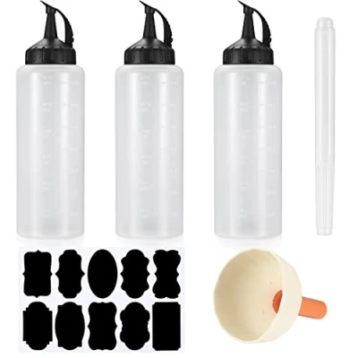 Imagen de 3 Piezas Squeeze Bottles, 350ml Botellas de Salsa, Condimentos, Dispensador Exprimible con Tapas para Mostaza, Mayonesa, Aceite Oliva, Embudo, Etiquetas, Bolígrafo