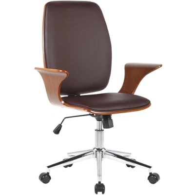 Imagen de CLP Silla de Oficina Burbank Giratoria En Tela o Polipiel I Ejecutiva con Ruedas, Estructura Madera &amp; Base Metal, Color:Nuez/marrón, Material Base:Cuero Sintetico