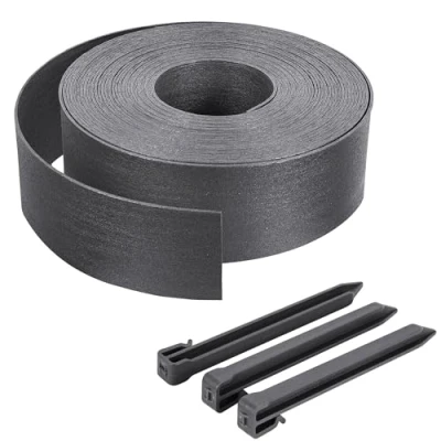 Imagen de VOUNOT® Borde Jardín Césped Borde, Bordillo Escondido Flexible de PE Aspecto Natural, Longitud 20 m Altura 8 cm Espesor 3 mm con 12 Estacas Anclaje, Gris