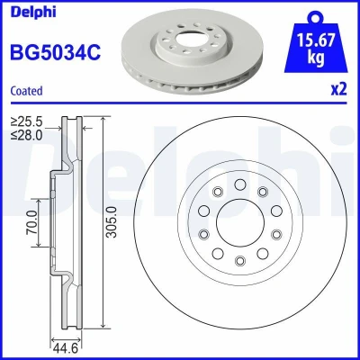Imagen de DELPHI BG5034C Disco de freno 305 28 5 ventilado revestido sin procesar cojinete rueda, anillo sensor ABS ALFA ROMEO: Giulia Berlina