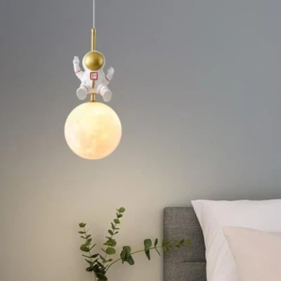 Imagen de GUANSHAN Astronauta Lámpara De Luna 3D Techo Al Lado La Cama Creatividad Araña Dormitorio Habitación Infantil Decoración