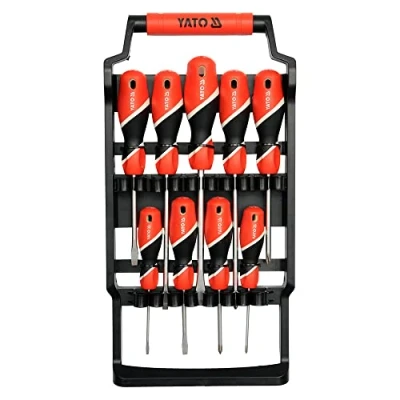 Imagen de YATO YT 25968 Kit de atornilladores 9 plástico 3.0, 5.0, 6.0, 8.0, PH0, PH1, PH2 en soporte