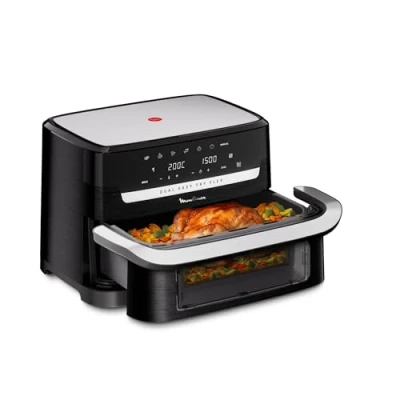 Imagen de Moulinex Dual Easy Fry Flex, Freidora de aire con separador FlexCook, 9L Capacidad Para Hasta 8 personas, 7 Programas Preestablecidos, Negro, EZ9228F0