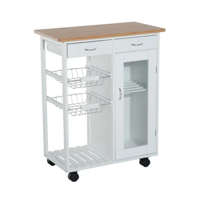 Imagen de HOMCOM Carro de Cocina Carrito Servir Multiusos Estantería Auxiliar con Ruedas para Baño Dormitorio Estantes Cestas Cajones 70x37x85cm Madera