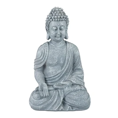 Imagen de Relaxdays Estatua Buda Sentado, 30 cm, Figura Jardín, Salón, Polirresina, Resistente a Intemperie y Heladas, Gris Claro