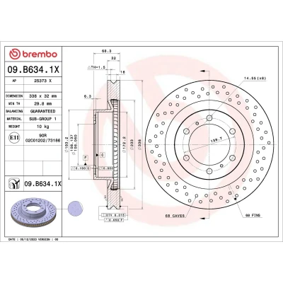 Imagen de BREMBO Disco de freno TOYOTA: Land Cruiser Prado 150, LEXUS: GX II 338mm 32mm 6 perforado/ventil. int. revestido 09.B634.1X 4351260190,4351260191