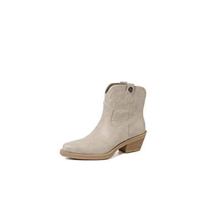 Imagen de QUEEN HELENA Texani Botas Camperos con Tacón Bajo Vaquero Bordado Punta Western Mujer X28 102, beige, 37 EU