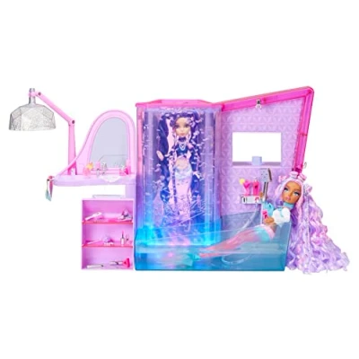 Imagen de Mermaze Mermaidz Salon de Belleza con Cambio Color Luces Multicolores, Pared Burbujas, Ducha Profesional, bañera, estación y 19 Accesorios para Mayores 4 años
