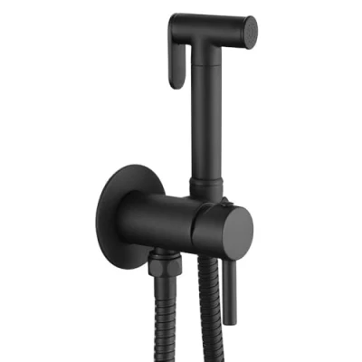 Imagen de Kibath L474651 Grifo para el WC, Black higiene íntima sustitución del Bidet, Monomando Agua fría y Caliente con Ducha de Mano. Diseño Redondo, Negro Mate