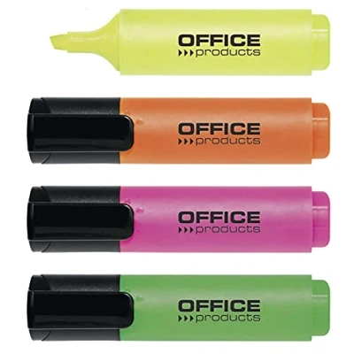 Imagen de OFFICE PRODUCTS Juego de 4 subrayadores fluorescentes (tinta no tóxica, punta biselada/grosor trazo 2 5 mm)
