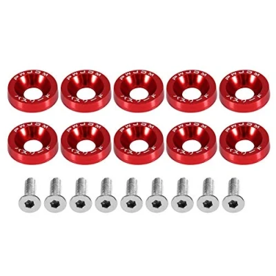 Imagen de Junta de Tornillo M6 Autpmotive, arandela automóvil cabeza copa aluminio inoxidable redonda plana Guardabarros Espaciador métrico Hardware estándar (ROJO)