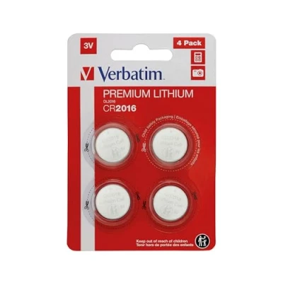 Imagen de VERBATIM Pila botón de Litio Premium CR2016 Pack 4 Pilas 3V 80mAh para Reloj, Llave Coche, Control Remoto, cámara, Juguetes y más