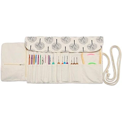 Imagen de Teamoy Rollo de almacenamiento para agujas ganchillo y accesorios Estuche organizador kit punto, ligero fácil llevar viajar (no incluye accesorios), 11 pulgadas, árbol