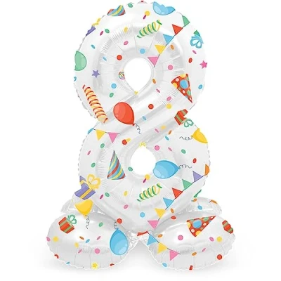 Imagen de Folat B.V. 63968 Aluminio Número Figura 8 Joyful Party Multicolor 72 cm decoración globos para cumpleaños, aniversario (no se necesita helio), talla única