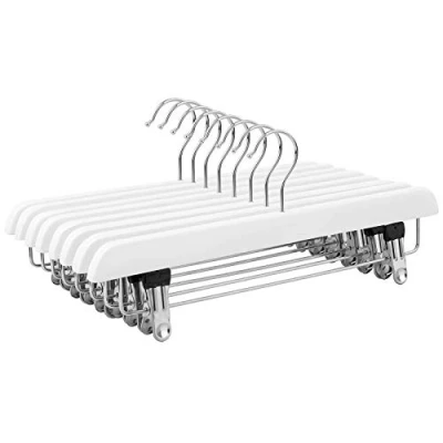 Imagen de SONGMICS CRW008WT 8 Juego de Perchas Pinzas para Pantalones y Faldas, con Gancho Giratorio Ajustables, Longitud 35,5 cm, Color Blanco