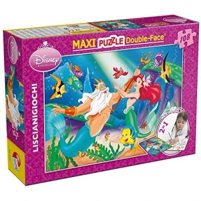 Imagen de Liscianigiochi Puzzle Maxi Floor para niños de 108 piezas 2 en 1, Doble Cara con reverso colorear Disney La Sirenita 31788
