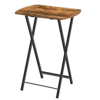 Imagen de HOOBRO Mesa Auxiliar Plegable, Lateral para Sofá, Escritorio pequeño Portátil, Plegable de TV, Fácil Almacenamiento Estructura, Marrón Rústico EBF17BZ01