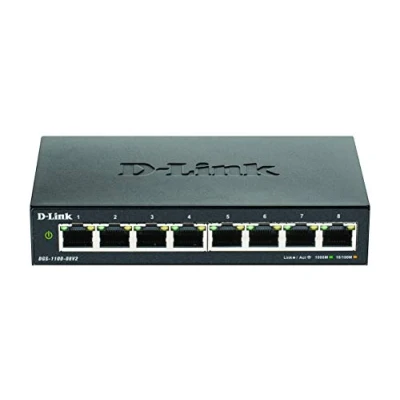 Imagen de D Link DGS 1100 08V2, Switch Smart 8 puertos Gigabit, RJ 45, Gestión web, Layer 2, VLAN, sobremesa, sin ventilador, IGMP Snooping, VoIP QoS, Seguridad red, Negro