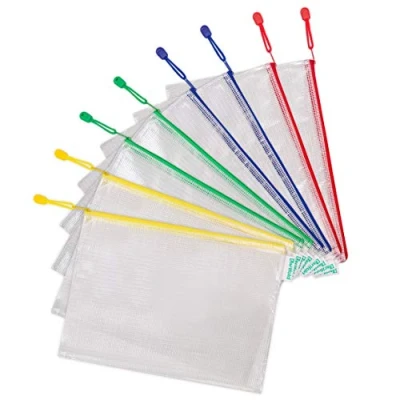 Imagen de Tarifold Es 509009 Lote de 8 Bolsas Archivo con Cremallera Malla A4, Carpetas A4 Plástico Impermeable para Documentos, Recibos Papelería Oficina Viaje escuela, hogar, colores Surtidos