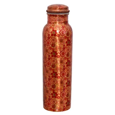 Imagen de Zap Impex Botella de agua Traveller 100% Pure Copper Floral para Ayurvedic Benefits Joint Free