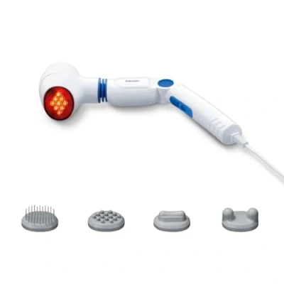 Imagen de Beurer MG 40 masaje infrarrojo vibratorio, 3 funciones, 4 accesorios de masaje, mango antideslizante ajustable a posiciones, por vibración, color blanco
