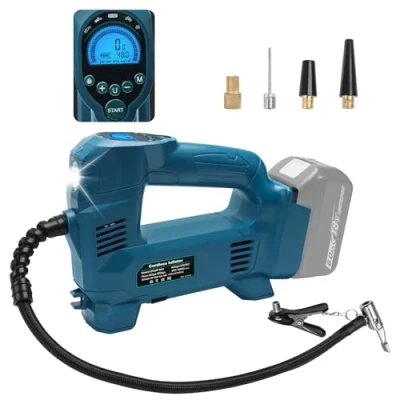 Imagen de Powarobor compresor de batería 18 V compatible con baterías Makita V, aire inalámbrico para bicicleta/coche/pelota, 150 psi, parada automática, lámpara LED (sin batería, sin