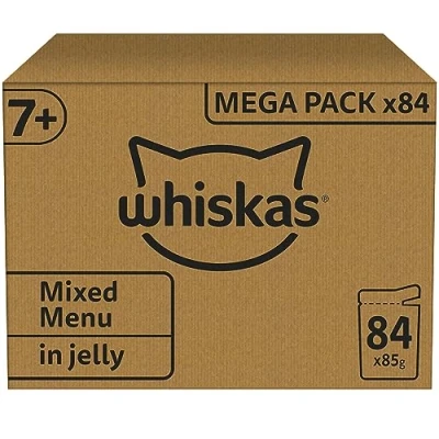 Imagen de Whiskas Senior 7+ Comida húmeda para Gatos, selección Mixta en gelatina, 84 Bolsas de porciones, x 85 g (1 Paquete Grande), Gatos a Partir 7 años y