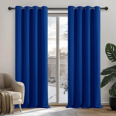 Imagen de Deconovo Cortinas térmicas para Interiores, Opacas y aislantes, Color Liso, 2 Unidades, con ollados, 132 x 214 cm (Ancho Alto), Azul electrónico