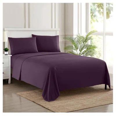 Imagen de Sweet Home Collection 1500 Hilos 4 Piezas Calidad Egipcio Bolsillo Profundo Juego de sábanas, Completa, Beige, Morado, Matrimonio