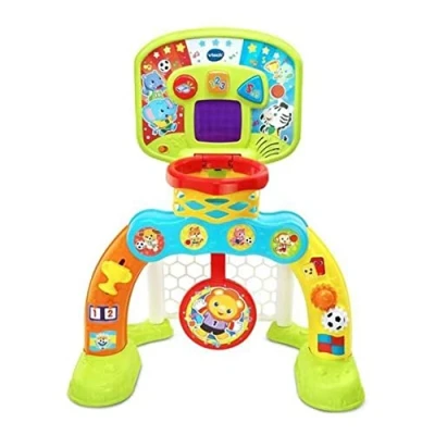 Imagen de VTech Centro de deportes Basket Gol, Portería fútbol, canasta baloncesto y diana, disfruta jugando, efectos especiales respuestas interactivas, incluye tres pelotas, marcador LED