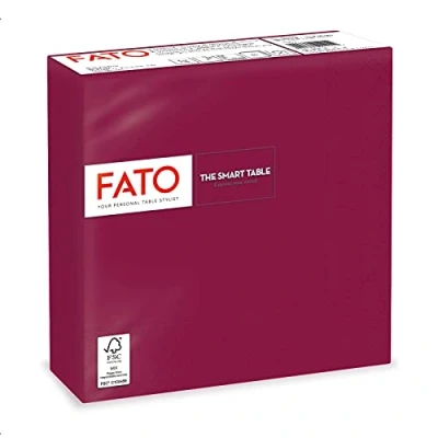 Imagen de Fato Servilletas de Papel Desechables, Ideales para Almuerzos Informales y Buffets, Paquete 40 Servilletas, Tamaño 38x38 dobladas en 4, 2 capas, Color Burdeos, 100% Pura Celulosa