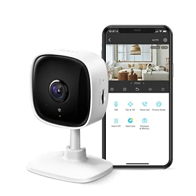 Imagen de Tapo TP Link cámara de seguridad para interiores 2K monitor bebé, perro con detección movimiento, sirena audio 2 vías, visión nocturna, almacenamiento en la nube y tarjeta