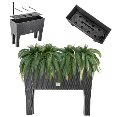 Imagen de KADAX Maceta con patas, bancal de plástico en 2 tamaños, jardinera diseño ratán, para jardín, balcón, terraza, macetero, hierbas (60 cm/antracita)