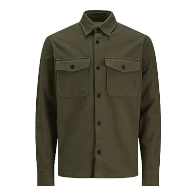 Imagen de JACK &amp; JONES Jprroy Solid Overshirt L/S Sn Camisa de Ocio, Hoja UVA/Ajuste: Ajuste cómodo, XL para Hombre