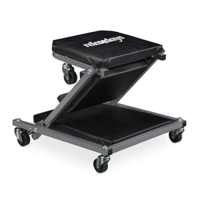 Imagen de Relaxdays Camilla de Mecánico con Ruedas, Resiste 150 kg, Taburete Taller 2 en 1, Plegable, Giro 360º, Negro y Gris, Tablero Fibras, 12 x 41 91 cm