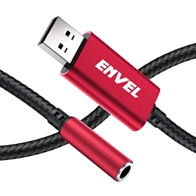 Imagen de ENVEL Adaptador de Audio estéreo USB a Jack 3.5 mm, TRRS 4 Polos con micrófono Externo Tarjeta Sonido Auxiliar para Auriculares,PS4,PC,Ordenador portátil,sobremesa