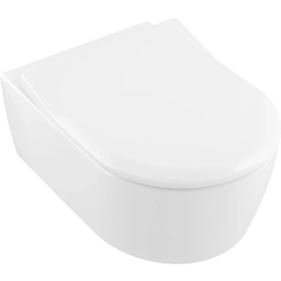 Imagen de asiento para inodoro Avento SlimSeat de Villeroy &amp; Boch, con tapa y cierre automático, aro extraíble fabricado Duroplast resistente, pieza recambio original, en forma D, blanco