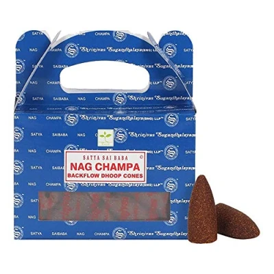 Imagen de ETHNICITI Satya conos de incienso genuinos Nag Champa Backflow 24 1 paquete (Nag Champa)