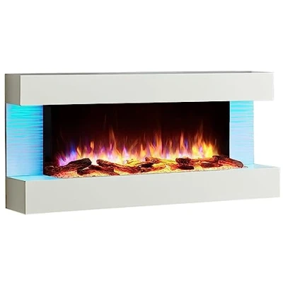 Imagen de BALDERIA Chimenea Eléctrica de Pared Helia Efecto Llama 3D Calefacción 2000W Iluminación Ambiental LED Mando a Distancia, Temporizador, Control Inicio programable y termostato Blanco