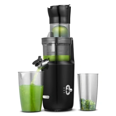 Imagen de AMZCHEF Licuadora Para Verduras y Frutas Enteras 200W Extractor De Zumos Verdura Prensado En Frío Con La Mejora Barrena, Filtro Doble Capa, 2 Tazas, Motor Silencioso Negro