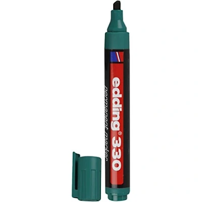 Imagen de edding 330 marcador permanente verde 1 rotulador punta biselada 5 mm resistente al agua, de secado rápido, rotuladores indelebles para cartón, plástico, vidrio, madera, metal