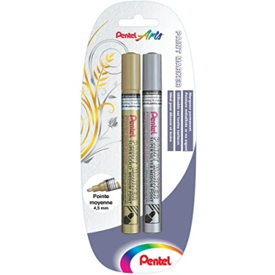 Imagen de Pentel Lote de 2 rotuladores permanentes punta media oro y plata