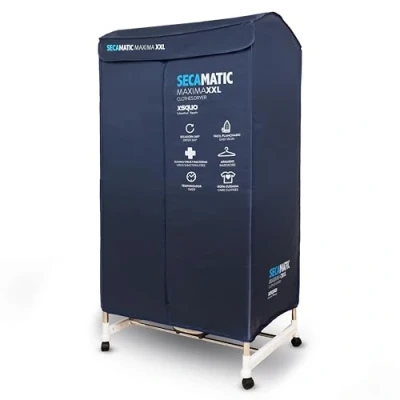 Imagen de Secadora de ropa Secamatic Máxima XXL sin friccion, 1500W, Capacidad 12 Kg y 20 Tendedero Armario. Temporizador 180 min, silencioso, multifunción.