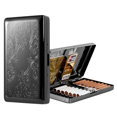 Imagen de Bonita y elegante pitillera de metal para hombres mujeres, con capacidad 20 cigarrillos Capri 120 unidades (Estampado Negro, 20pcs 120&#039;s)