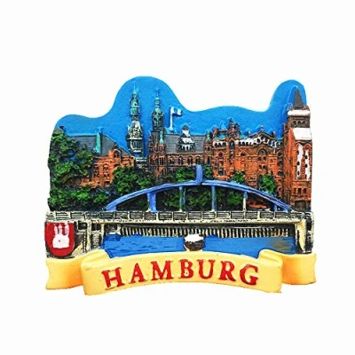 Imagen de imán 3D para nevera de Hamburgo Alemania, recuerdo viaje, colección regalo decoración del hogar, cocina, magnético Alemania