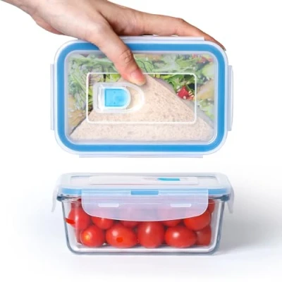 Imagen de NUTRIUPS Recipientes herméticos de vidrio para almacenamiento alimentos con tapas, juego rectangular alimentos, sin BPA, preparación comidas, viajes, congelador, horno